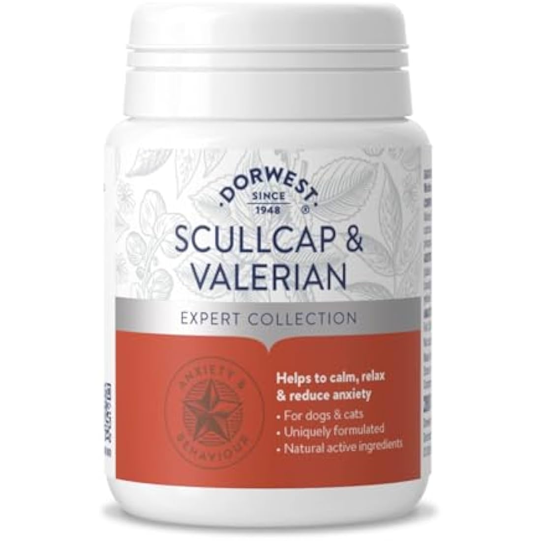 DORWEST HERBS Scullcap & Valerian Calming Tablets for Dogs and Cats, 200 Tablets, Natural Dog Calming Supplements for Stress and Anxiety Relief – Sugar-Free, Non-Drowsy, Light Yellow Tablet, 14DOR017