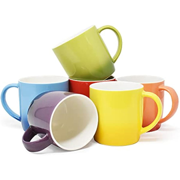 joeji's Kitchen Set of 6 Multi Coloured Tea Coffee Mugs Set - 350ml Capacity - Durable Stoneware - Dishwasher Safe - Ideal Housewarming Christmas Party Gift