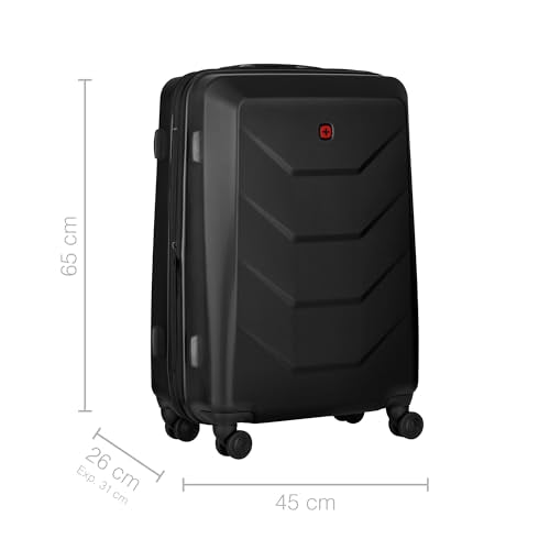 Wenger Prymo Medium hardside case with 4 Wheels, mid-Sized, 59 (67) L, Hardshell, Security Lock, for Men and Women, Travel or Vacation, Black, 612537