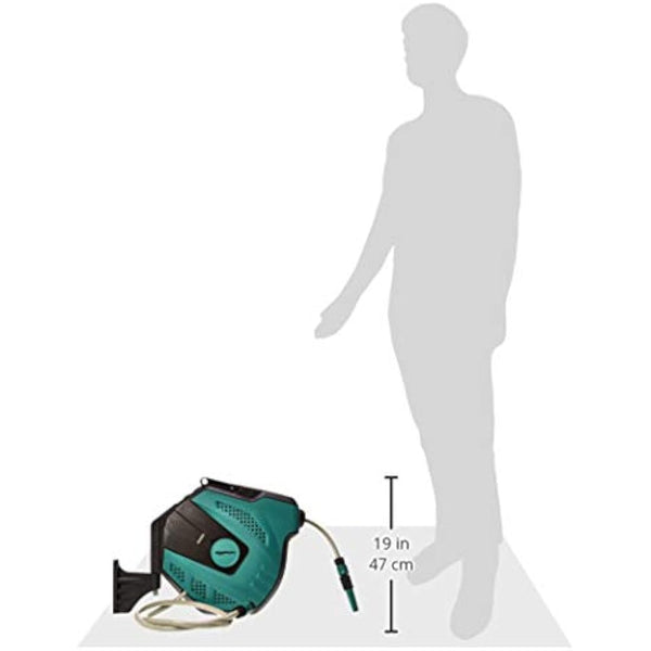 Amazon Basics Auto-Rewindable Hozelock Wall-Mounted Hose Reel, 15 m, Black Green