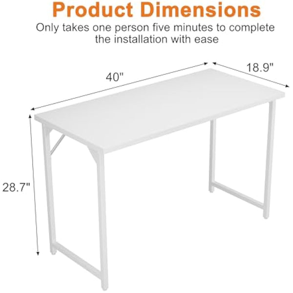 Grandder 100 cm Computer Desk, Small Home Office Desk Study Writing Kid Table, Simple PC Work Desk, Adjustable Feet, White
