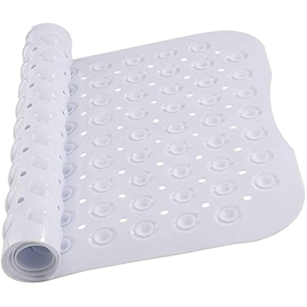 MOONLIGHT20015 Shower Bath Mat Non Slip Anti Mould & Mildew with Strong Suction Cups Grip and Drain Holes Soft Rubber Shower Mats - PVC Bathroom Mat Machine Washable (100x40cm, White)