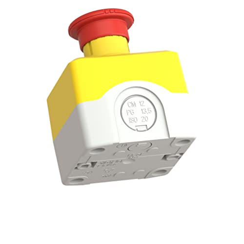 Schneider Electric Control station, plastic, yellow lid, 1 red mushroom push button Ø40, key release, 1 NO + 2 NC