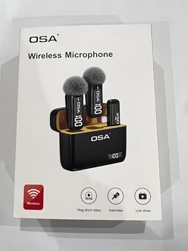 OSA Wireless Microphone for iPhone iPad with Smart Charge Case and Digital Display, 40H Clip on Wireless Lavalier Microphone with Noise Reduction for Video Recording, Plug & Play (2 Mic, 2 Recive)