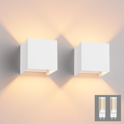 Klighten 2PCS Modern LED Wall Lights Up and Down Wall Lamp Indoor/Outdoor Wall Sconce Lights for Living Room, Bedroom, Hallway, Warm White 3000K,White