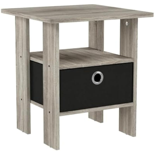 Furinno Andrey Side Table, Nightstand with Bin Drawer, French Oak/Black, Set of 2