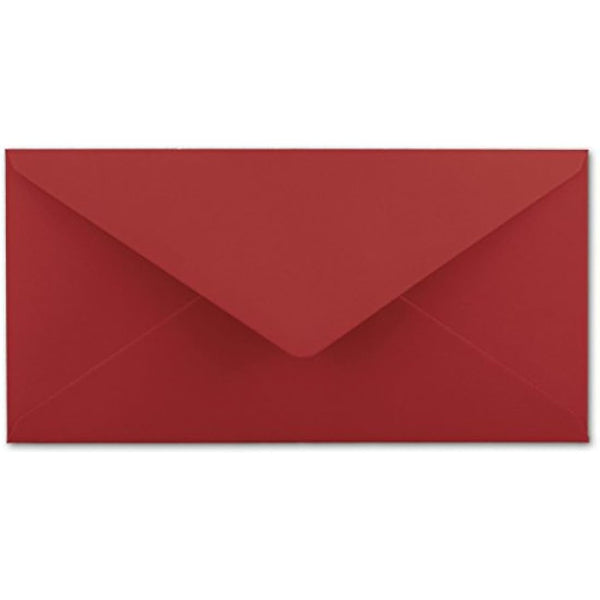 Gummed Envelopes | DL Format 110 x 220 mm | Completely Coloured Paper | Postal Envelopes without Window | Ideal for Christmas, Greetings and Invitation Cards | FarbenFroh Series 150 Umschläge dark red
