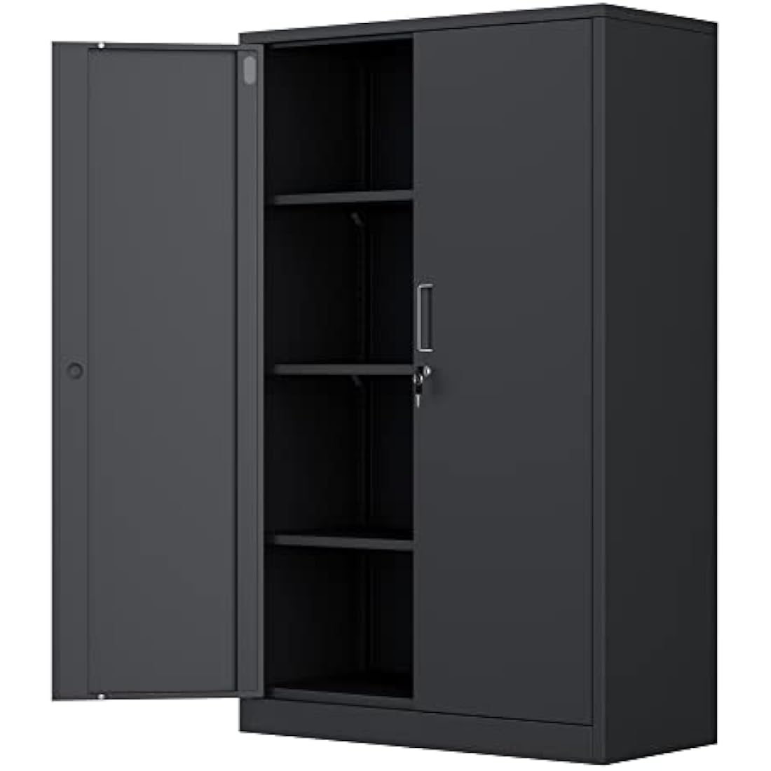 iJINGUR Metal Storage Cabinet with Locking Doors and 3 Adjustable Shelves, Lockable Steel Storage Cupboard for Home Office Garage Pantry (Black)
