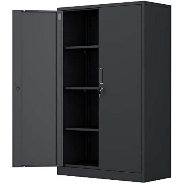 iJINGUR Metal Storage Cabinet with Locking Doors and 3 Adjustable Shelves, Lockable Steel Storage Cupboard for Home Office Garage Pantry (Black)
