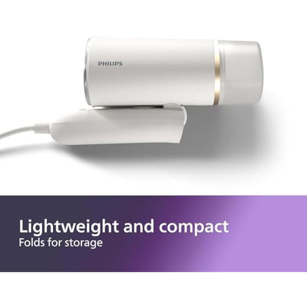 Philips 3000 Series Handheld Steamer, Compact and Foldable, 1000W Power, Up to 20g/min Steam, Ready in 30 Seconds, Safe for All Fabrics, No Ironing Board Needed (STH3020/16)