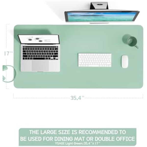 YSAGi Non-Slip Desk Pad, Waterproof PVC Leather Desk Table Protector, Ultra Thin Large Mouse Pad, Easy Clean Laptop Desk Writing Mat for Office Work/Home/Decor (90 x 43 cm, Light Green)