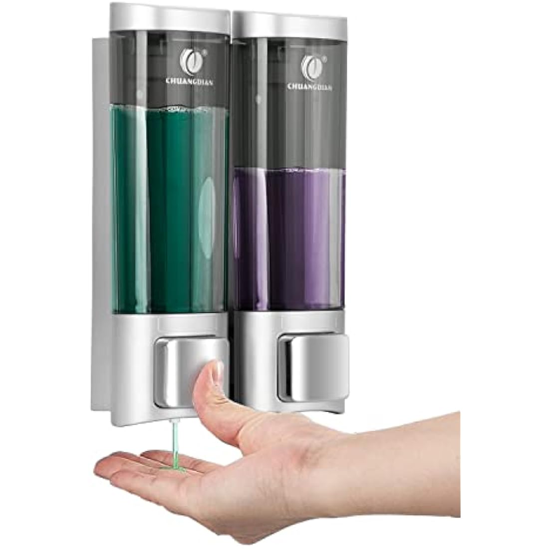 Double 200ML Soap Dispenser Bathroom Wall Mounted Shower Gel Shampoo and Conditioner Dispenser Kitchen Dish Detergent Container Hand Body Wash Liquid Soap Dispenser for Home Hotel Restaurant
