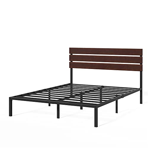 Zinus Figari Double Bed frame - Bed 135x190 cm - 31 cm Height with Underbed storage - Sustainable Bamboo and Metal Platform Bed frame with Slatted Headboard - Brown and Black