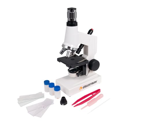 Celestron 44121 Beginner's Microscope Kit, 40x-600x Magnification, White