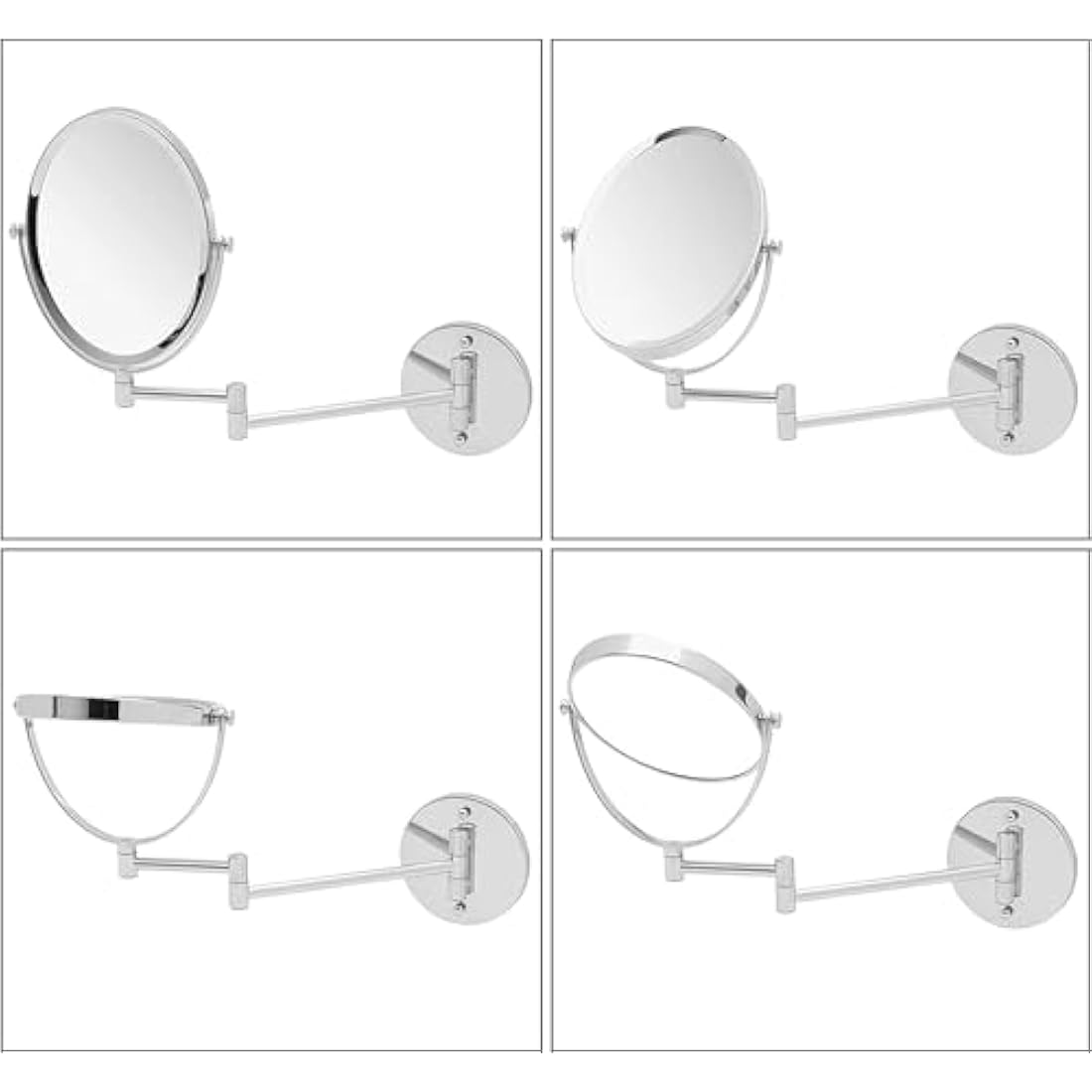 Extending Wall Mounted Bathroom Mirror for Shaving and Makeup - Double Sided 5X / 1X Magnification with 360° Rotation - 33cm Extendable Swivel Arm, Oval 17x22cm (Polished Chrome)