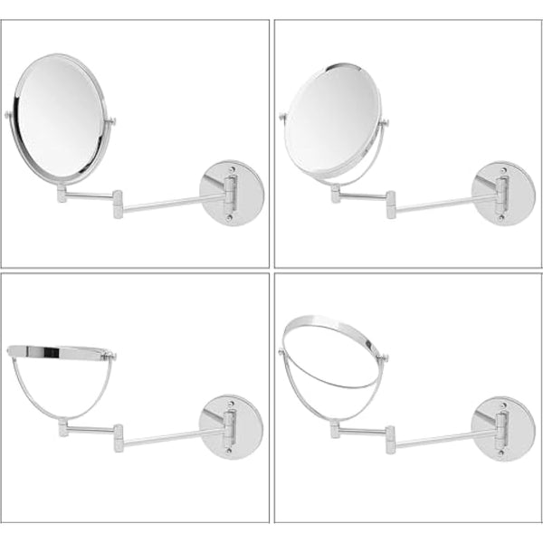 Extending Wall Mounted Bathroom Mirror for Shaving and Makeup - Double Sided 5X / 1X Magnification with 360° Rotation - 33cm Extendable Swivel Arm, Oval 17x22cm (Polished Chrome)