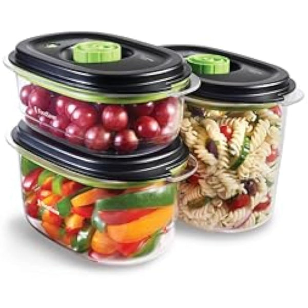 FoodSaver FFC026X Preserve & Marinate Vacuum Containers | 700 ml, 1.2 L & 1.8 L | Airtight BPA-Free Food Containers | Leak-Proof | Dishwasher-Safe | 3 Count, Transparent / Black