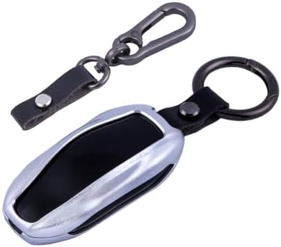 Premium Tesla Key Fob Cover for Model S & Model 3/Model X - Aircraft Aluminum Flip Key Protection Case with Leather Keychain - Keyfob Holder Compatible with Tesla