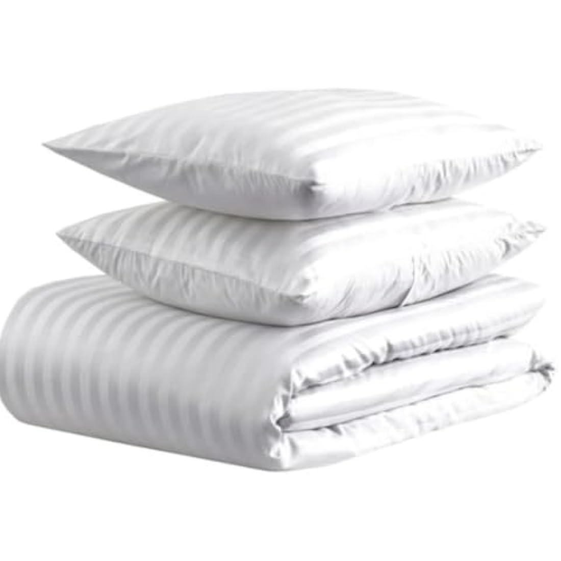 Hanfords Satin Stripe 400 Thread Count 100% Egyptian Cotton Duvet Cover Bedding Set Hotel Quality With Pillowcases 400TC (White, 3pcs, Double)