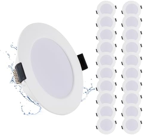 Grebbeam 20x 5W LED Recessed Ceiling Lights 230V, IP44 LED Spotlights 450LM, Cold White 6000K, Ø75-90mm Hole Diameter, Downlights for Bathroom, Kitchen, Living Room