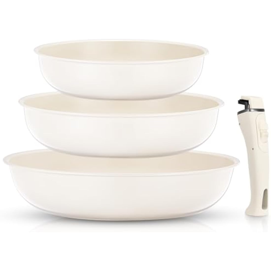 FOHERE Nonstick Frying Pan Set with Detachable Handle, 3PCS 20 24 28 CM Non Toxic Diamond Ceramic Pan, Oven Safe Skillets and Frying Pans, Compatible with All Stoves(Induction), Beige