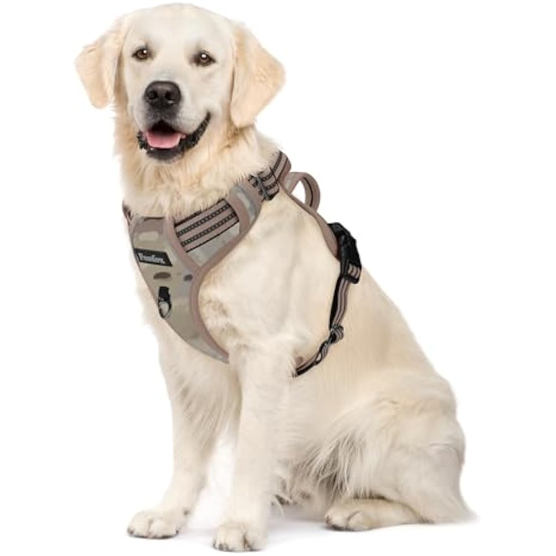 Funfox Dog Harness Large No Pull, Adjustable 2 Clips Anti-Pull Vest with Practical Handle, Breathable Padded Pet Harness Designed for Small/Large Breeds, Reflective Training Walking Camo Green L