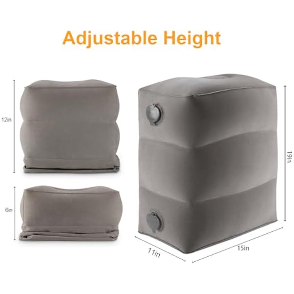 Inflatable Travel Foot Rest | Kids Airplane Bed | Adjustable Height Leg Pillow | Make a Flat Bed for Kids and Toddlers | Great for Airplane, Train, car（Grey, 2 Pack）