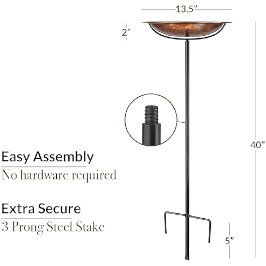 Good Directions Fired Copper Garden Pole Stake Style Ground Bird Bath, Small 13" Diameter