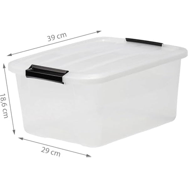 Iris Ohyama Plastic Storage Boxes with Lids, 15L, Set of 3, Clear, Latching Buckles with Handles, Stackable, Nesting, Strong & Durable, For Closet, Garage, Home, Office, Organising Tote Bins, TB-15