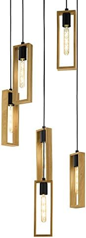 Eglo Littleton Pendant lamp, 6-Light Vintage Pendant lamp in Industrial Design, Retro Hanging lamp Made of Steel and Wood, Colour: Black, Brown, Socket: E27