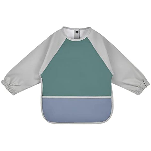 Vicloon Baby Weaning Bibs, PU Feeding Bibs With Long Sleeves, Waterproof Toddler Bibs Easy to Clean, Suitable for Babies From 6 Months to 12 Months(Green)