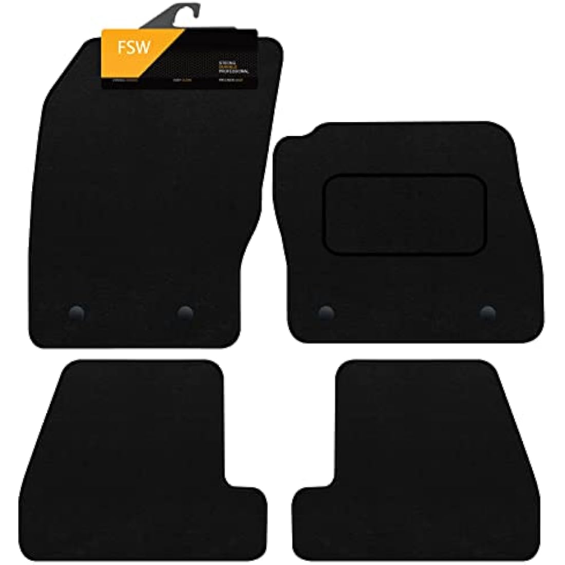 FSW - Tailored Mats - Fits Ford Focus MK3 March 2011-2015 - Black Carpet - Anti Slip Mat - Non Slip Car Floor Mat, Fitted With Clips & Granulated Backing - 4 Pc Floor Mat Only