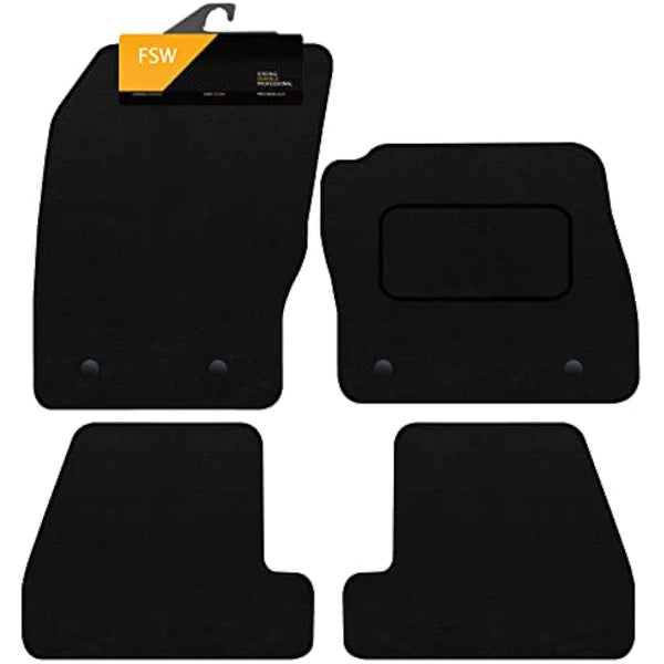 FSW - Tailored Mats - Fits Ford Focus MK3 March 2011-2015 - Black Carpet - Anti Slip Mat - Non Slip Car Floor Mat, Fitted With Clips & Granulated Backing - 4 Pc Floor Mat Only