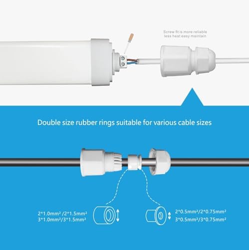 Sundertech 5FT Waterproof LED Batten Light, Pack of 2 with Built-in Connector for Shed, Workshop and Warehouse. 45W, 6500K Cold White Integrated Tube Light, IP65 Rated.