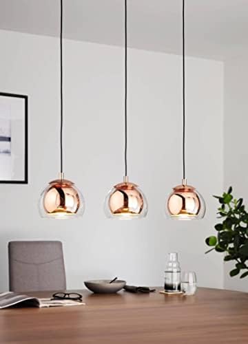EGLO Ceiling Light Fitting Rocamar with 3 lampshades, Pendant Lighting Made of Copper-Coloured Steel and Clear Glass, Hanging lamp for Dining Table and Living Room, E27 Socket