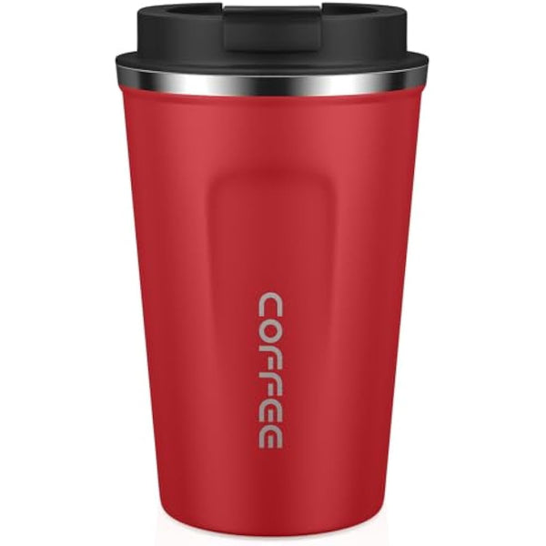 MOMSIV Coffee Cup, 380ml Stainless Steel Coffee Mug with Leak-Proof Lid, Insulated Vacuum Leakproof Travel Mug, Double-Walled Insulated Car Mug for Coffee, Tea Water (Red)