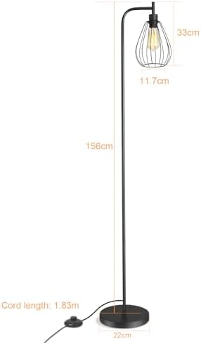 ArcoMead Industrial Floor Lamp, Black Standing Lamp Tall Pole Light with Teardrop Cage Head, Whole Metal Rustic Floor Lamp with Foot Switch for Bedroom, Living Room Farmhouse Office