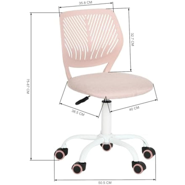 Homy Casa Desk Chair Linen Fabric Seat Ergonomic Swivel Task Chair without Armrest Adjustable Height Office Chair Home Office for Kids Teens, Morandi Pink