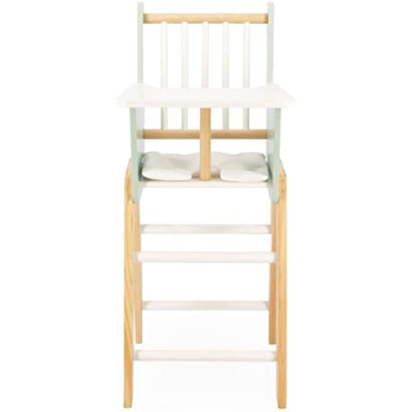 Janod - Zen FSC Wood Highchair - Pretend Play Toy - Accessory for Dolls up to 42 cm - 3 Years +, J05901,Water Green/White