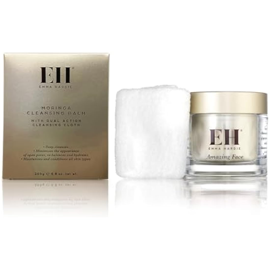 Emma Hardie 200ml Moringa Cleansing Balm with Cleansing Cloth Set, No-Rinse Formula Removes Face & Eye Make Up, Moisturizes & Hydrates the Skin, Natural & Cruelty Free, for All Skin Types