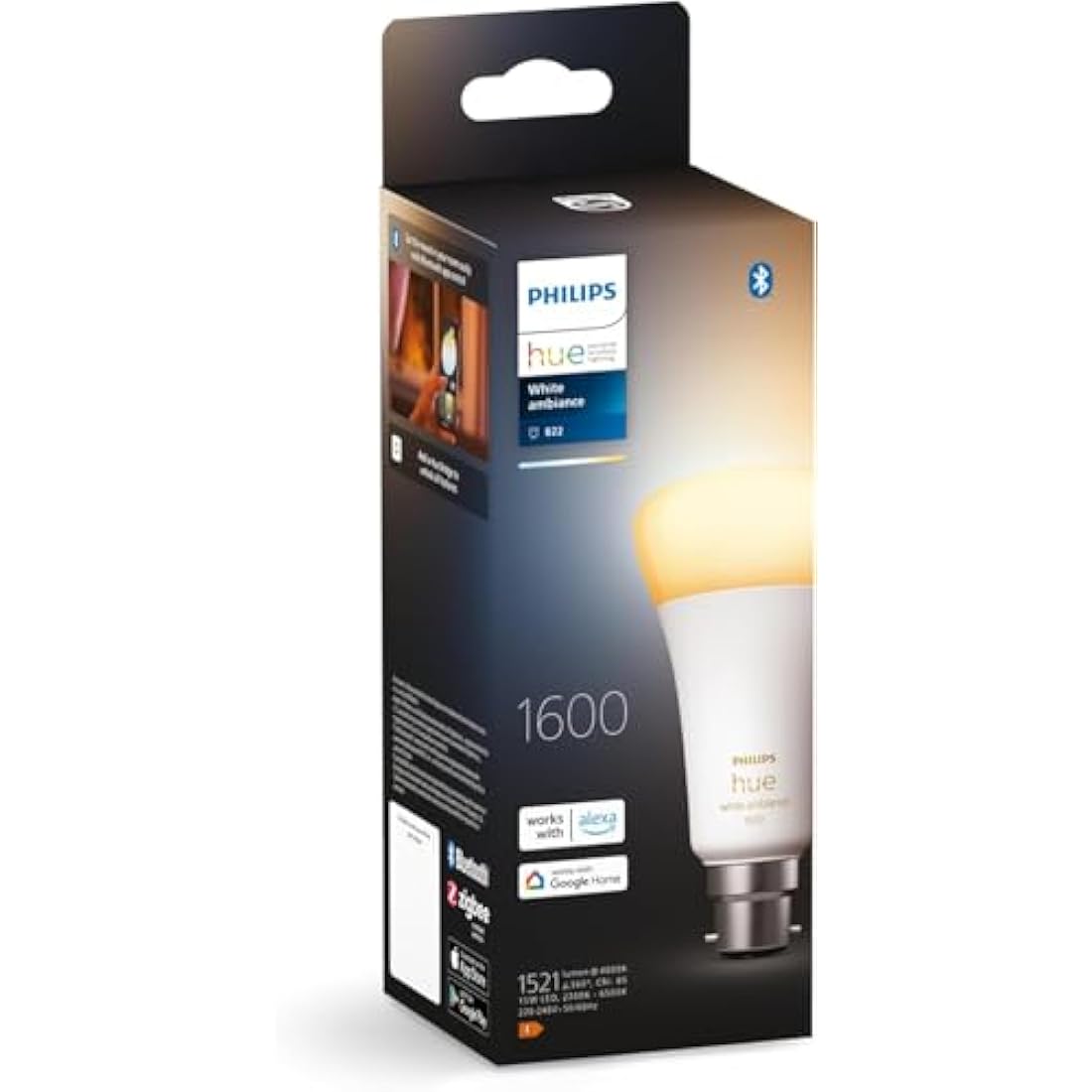 Philips Hue New White Ambiance Smart Light Bulb 100W - 1600 Lumen [E27 Edison Screw] with Bluetooth. Works with Alexa, Google Assistant and Apple Homekit