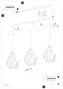 EGLO Carlton 1 pendant light, 3-flame vintage ceiling lamp, retro steel hanging light, Colour: Black, copper, Socket: E27