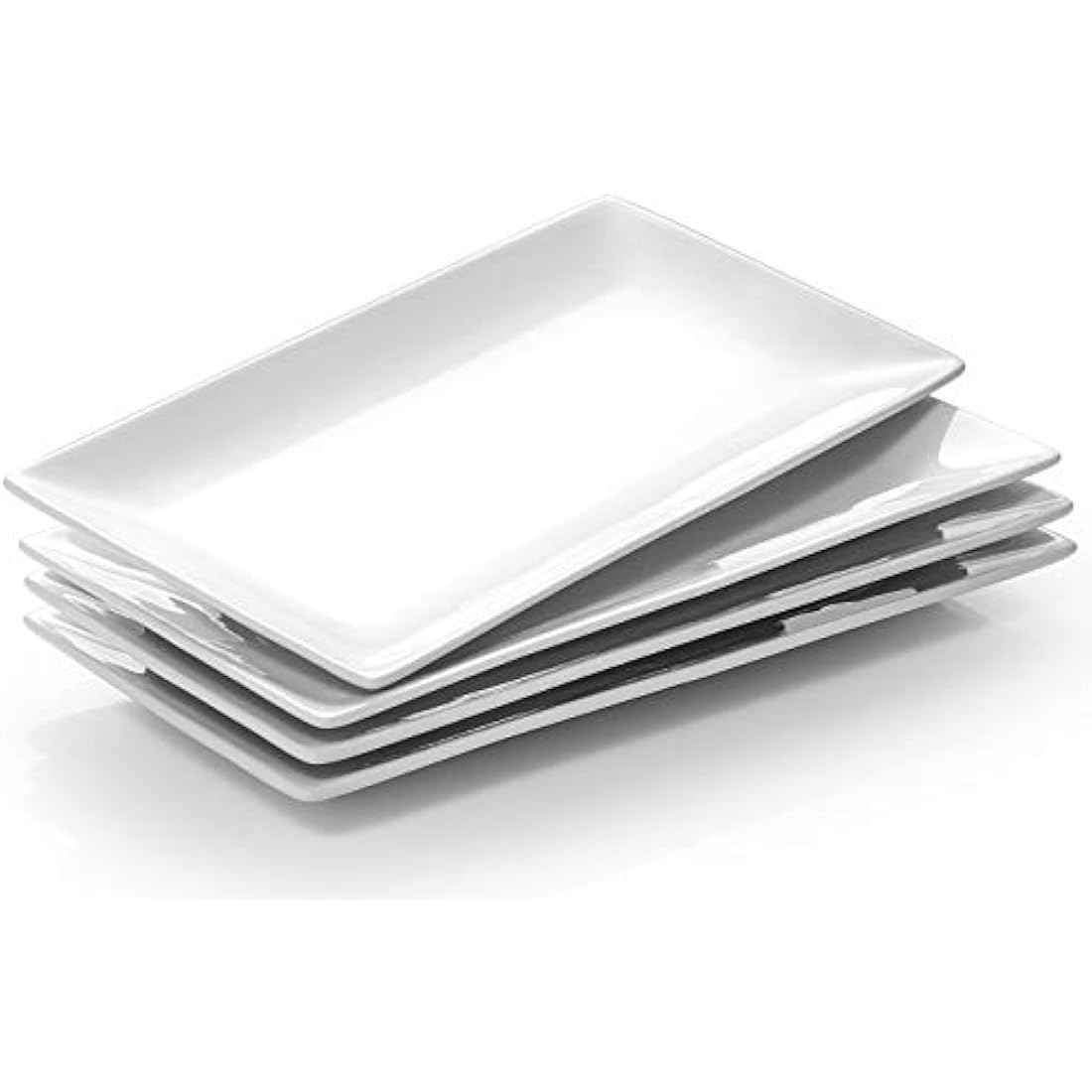 DOWAN Serving Platter – 12" x 6" White Ceramic Rectangular Plates – Set of 4 Oblong Porcelain Dishes for Sushi, Appetisers, Party Food, Steak, Cake, Dessert – Dishwasher Safe
