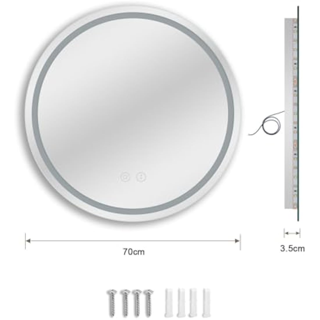Dripex 700mm Round Bathroom Mirror with LED Light, Illuminated Circle Makeup Vanity Mirror with Demister Pad, Anti-fog, 3 Lighting Modes, Dimmable, Wall Mounted, Front+Backlit, IP44