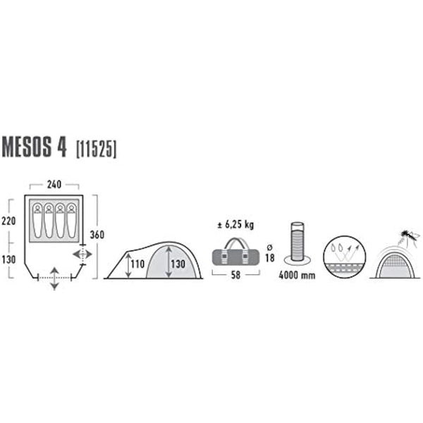 High Peak Mesos 4 Tent – Dark Grey/Green, L