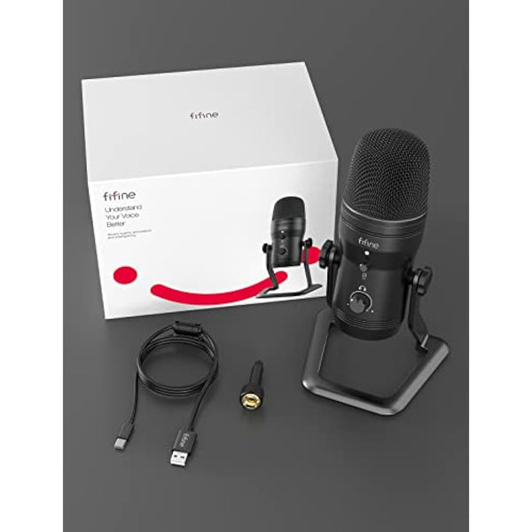 FIFINE Podcast Microphone Four Pickup Patterns USB Mic with Mute Button, Gain Knob& Monitoring Headphone Jack Computer Mic for Recording Instruments, YouTube, Gaming, Voice-Over,Vocal,Stream-K690