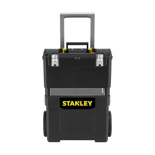 STANLEY Mobile Work Centre Toolbox, 2-in-1 Rolling Workshop with Stackable Units, Removable Toolbox, and Swivel Storage Carousel, 1-93-968