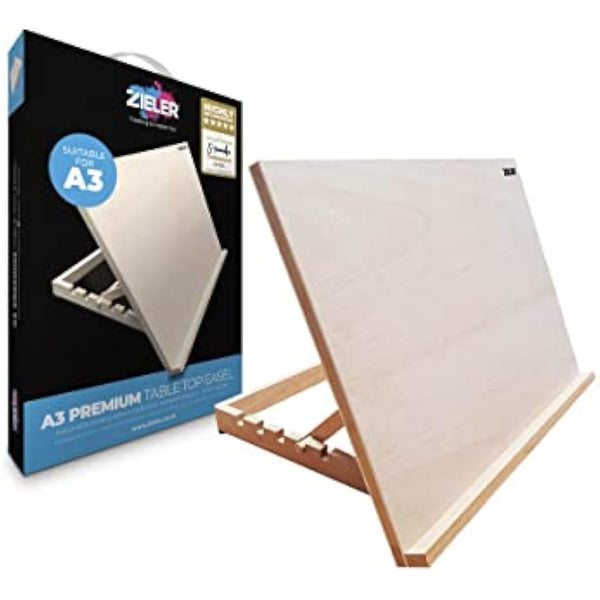 Premium Adjustable Table Top Art Easel/Desk Easel - by Zieler™. Ideal for Presentation, Painting, Crafting, Calligraphy, Sketching, Drawing & Planning - Made from Beechwood - 5 Different Angles (A3)