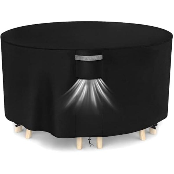 Dokon Garden Furniture Covers Waterproof, Garden Table Cover with Air Vent, Heavy Duty 420D Oxford Fabric Windproof Anti-UV Outdoor Table and Chairs Cover, Patio Set Cover, Round - Ø128 x 71cm
