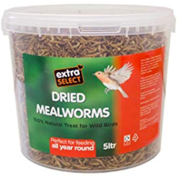 Extra Select Dried Mealworms for Wild Birds: Protein Rich Wild Bird Food for Robins to Hedgehogs - Meal Worms for Garden Birds - 5 Litre Tub